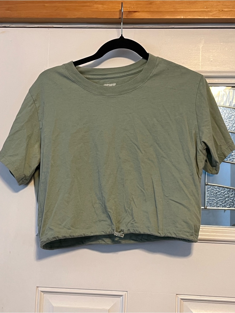 PINK Victoria's Secret Sage Green Cropped Crewneck Tee